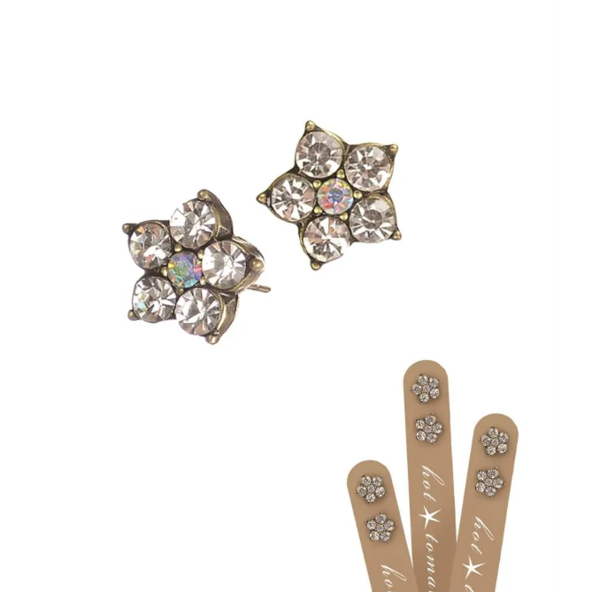 Five Petal Floral Stud Earrings clear crystal