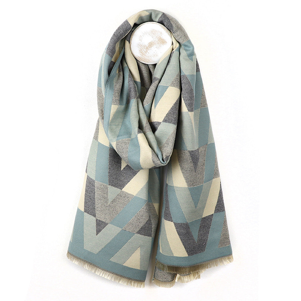 POM Grey & Duck Egg Chevron Jacquared Scarf