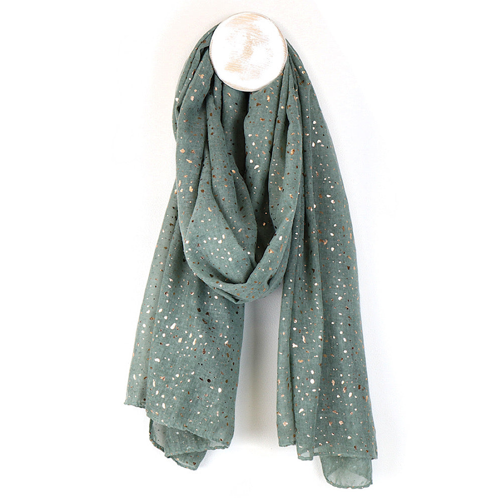 POM Green with Gold Foil Viscose Scarf