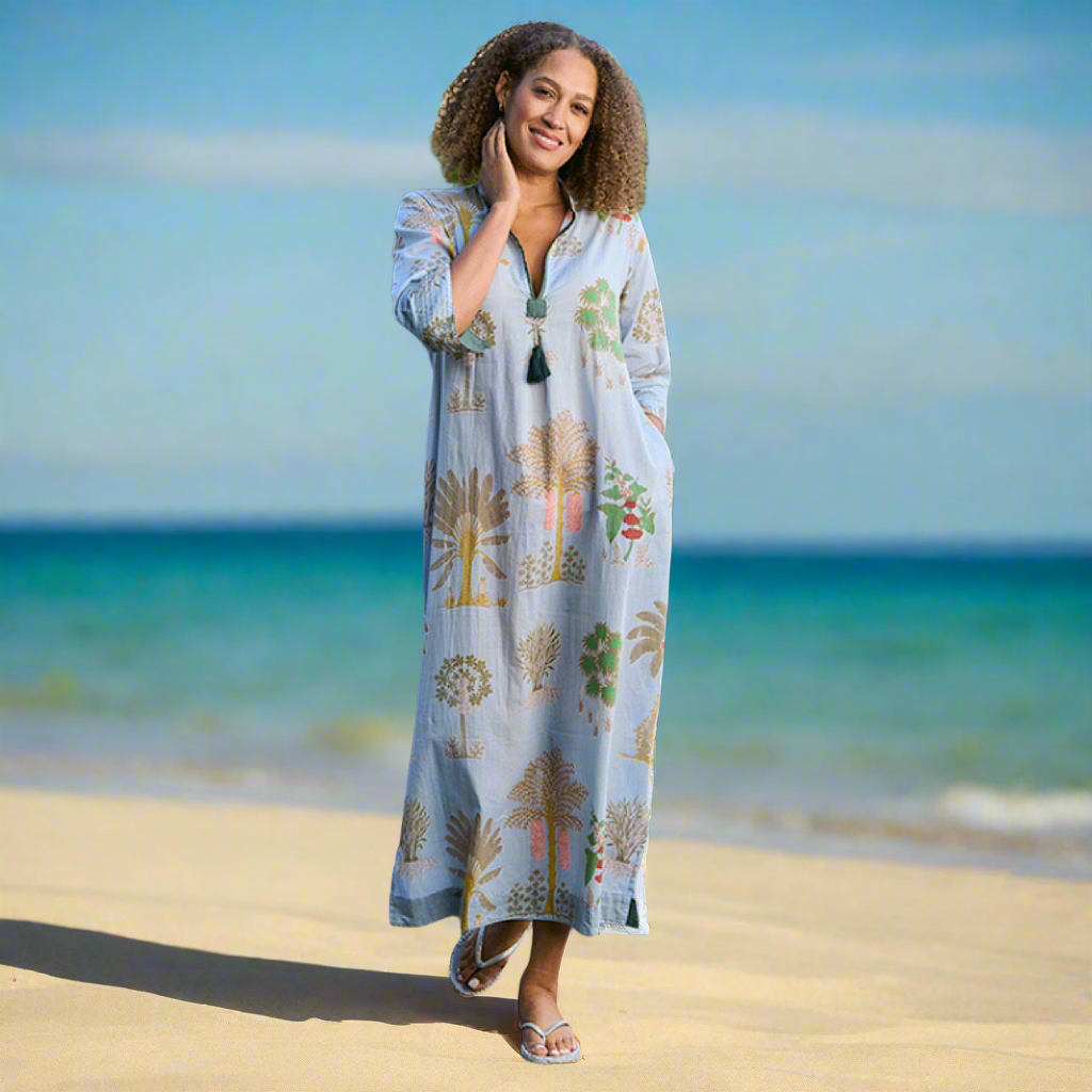 Luella Alessandria dusky blue printed pattern dress