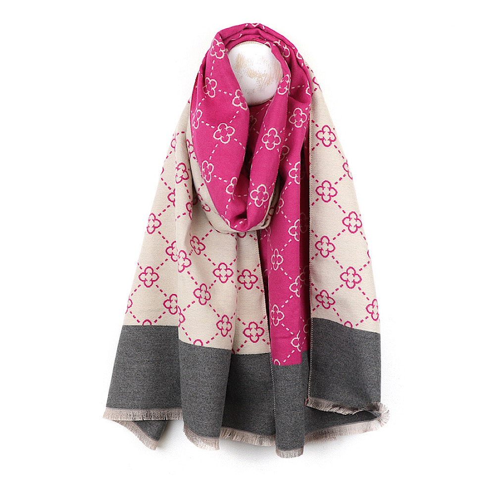 POM Bright Pink & Dark Grey Quatrefoil Jacquard Scarf