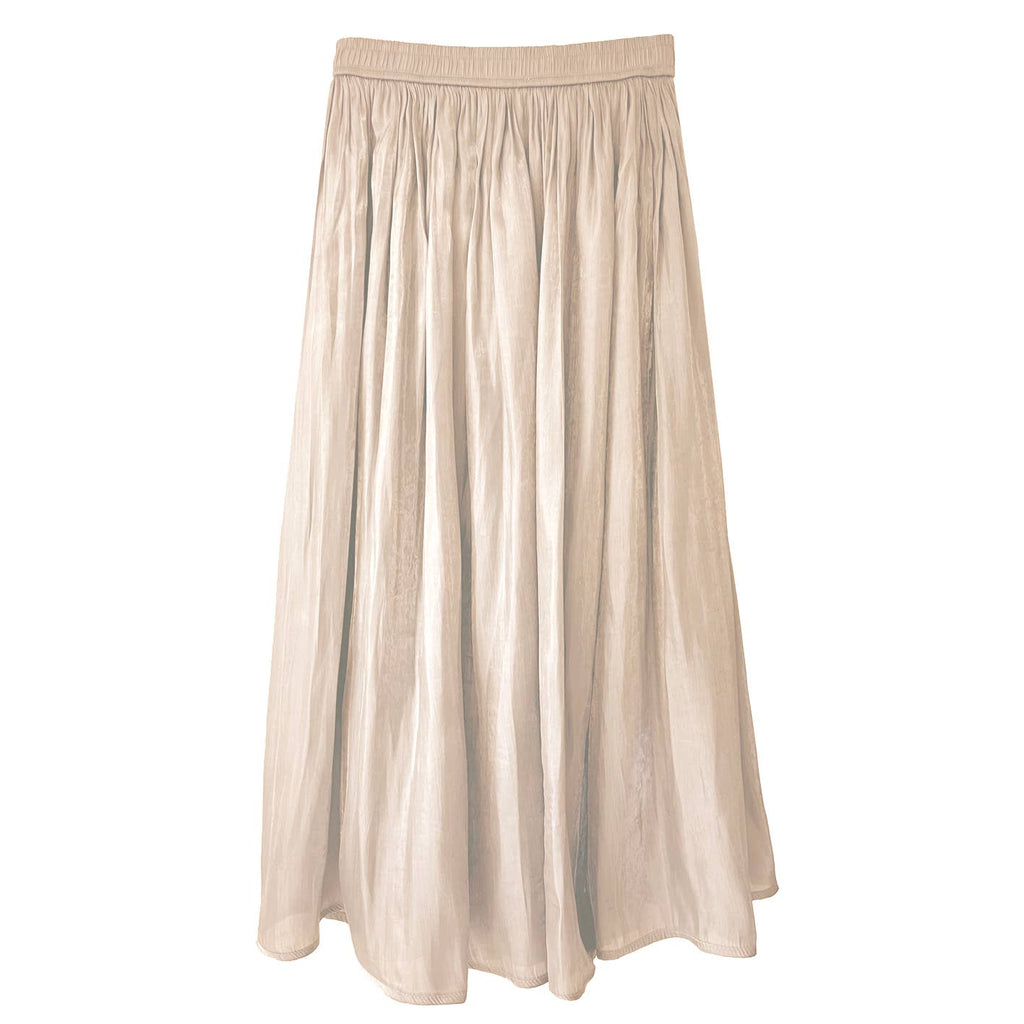 Last True Angel Shimmer Silk Pleat Long Skirt in Cream