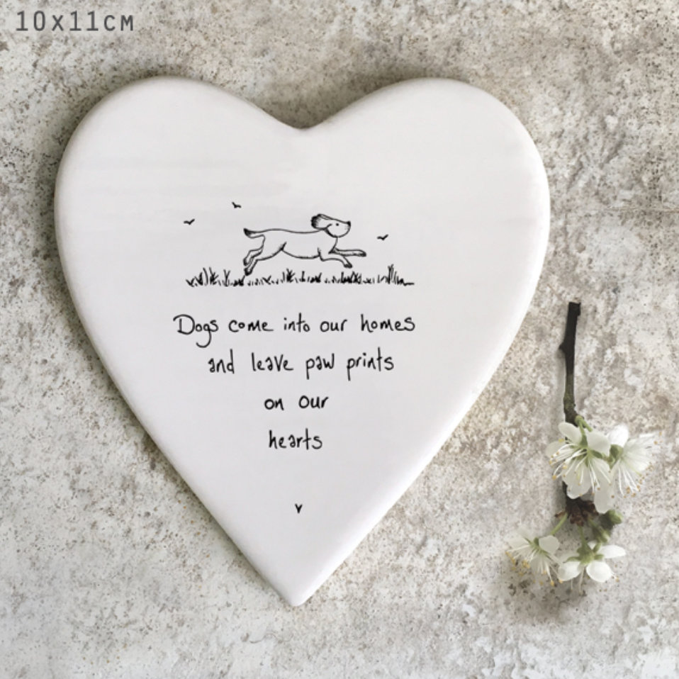 Dogs come into our homes and leave paw prints on our hearts porcelain coaster