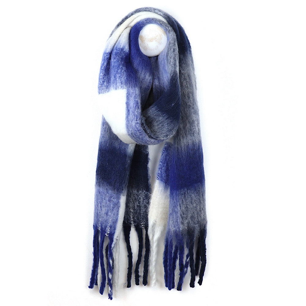 POM Royal Blue Check Fringed Scarf