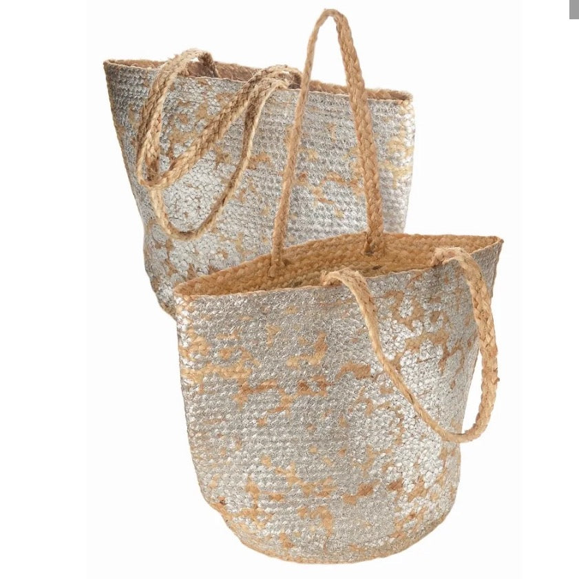 Natural Jute Beach Bags Silver