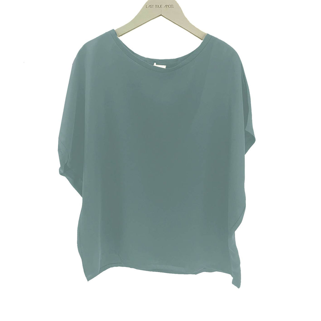 Satin Boxy T-shirt Top in Duck Egg