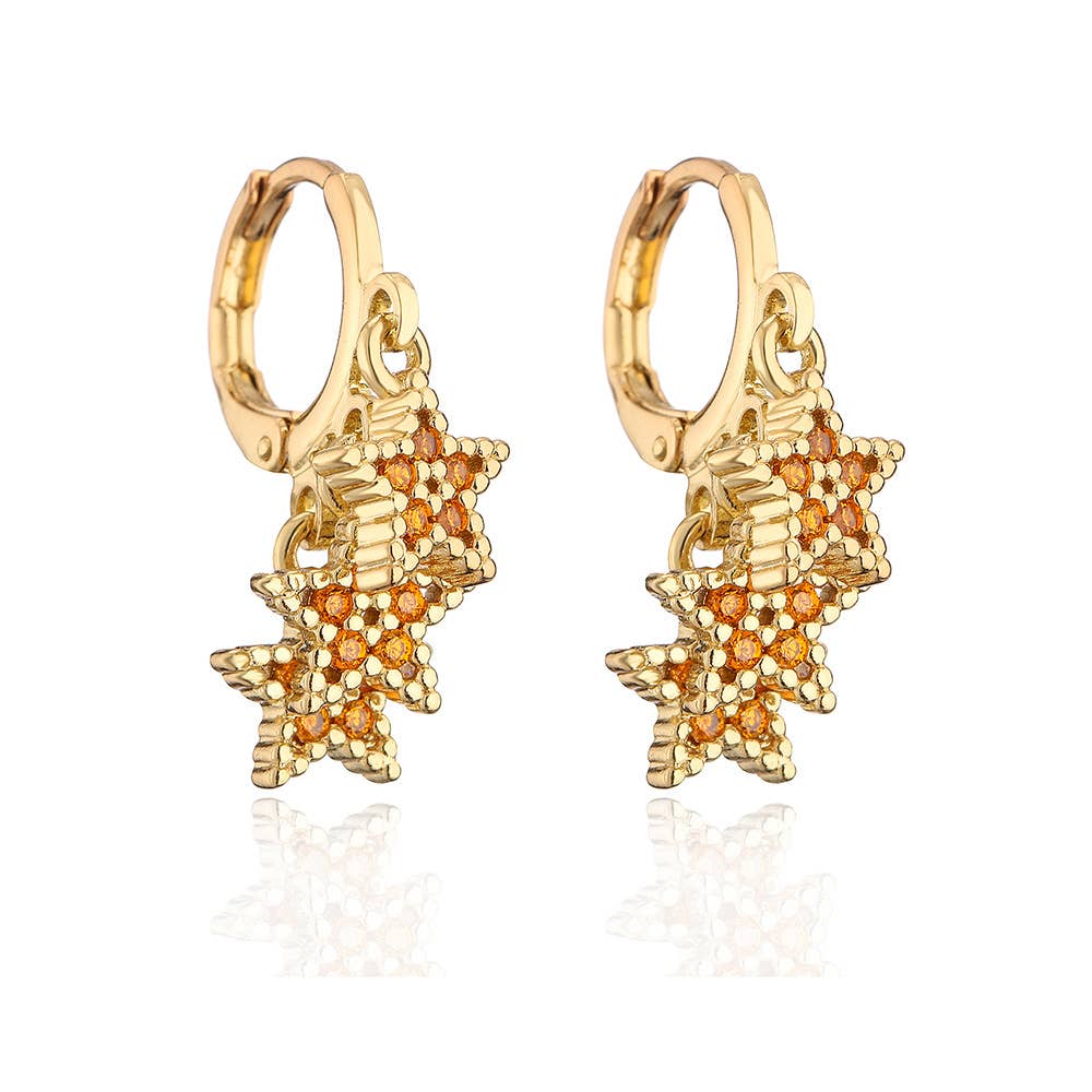 Triple Star Drop Huggie in Orange & Gold