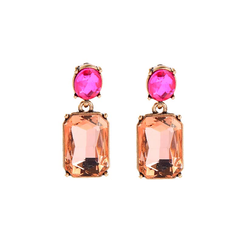 Oval Twin Gem Post Earring in Orange & Pink