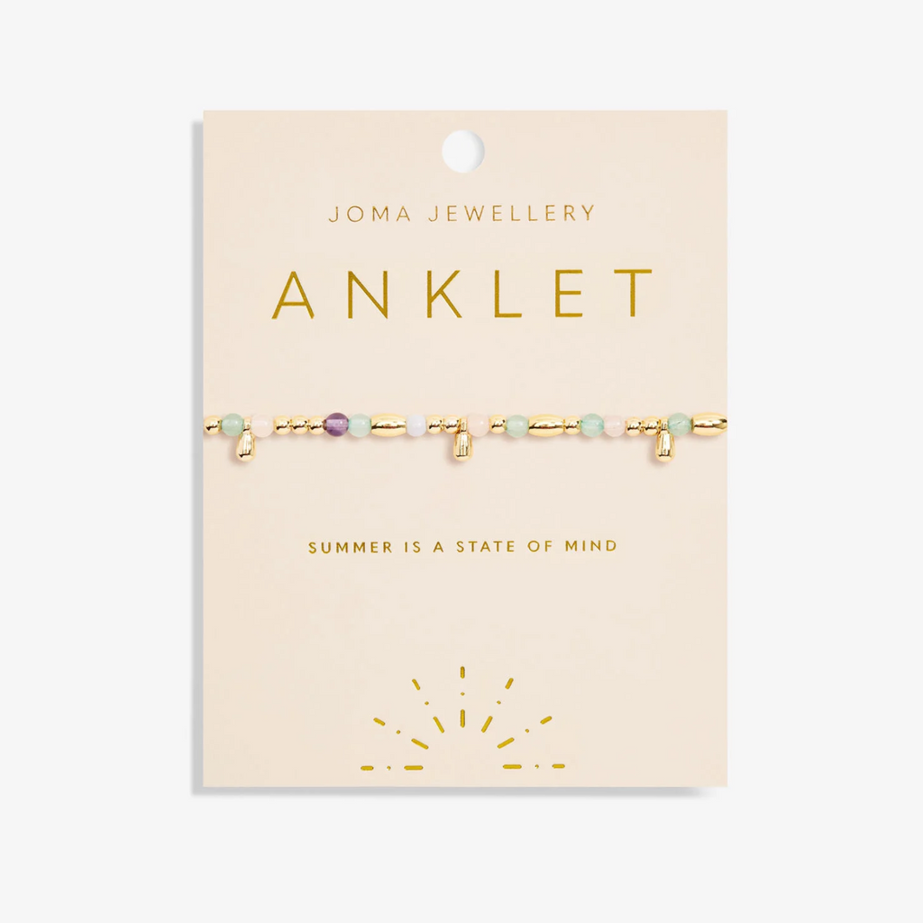 Joma jewellery anklet gold beads with multi coloured beads