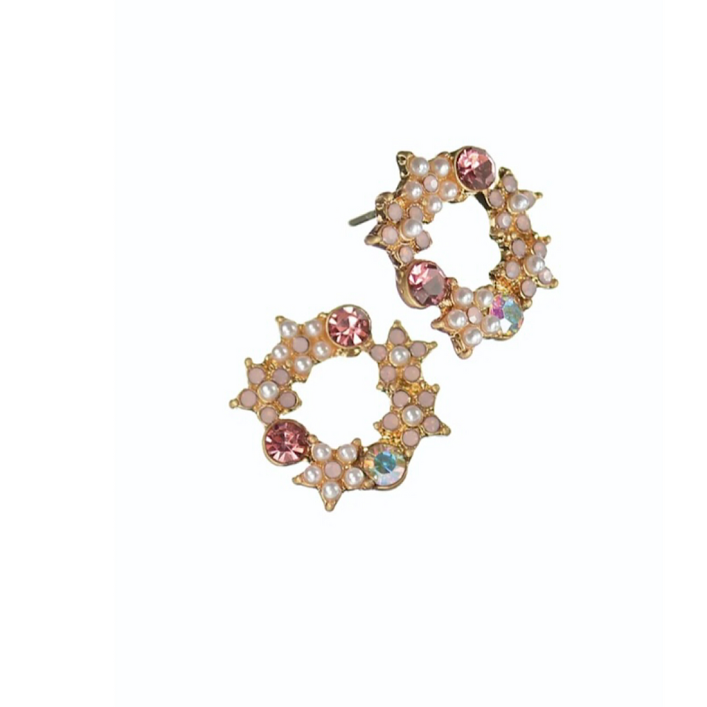 Hot Tomato Pearl & Crystal Posy Earrings