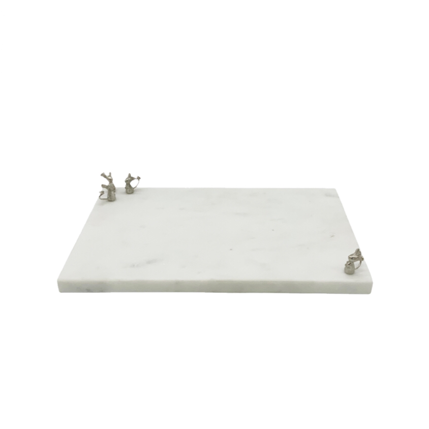 Marble cheeseboard with little metal mice