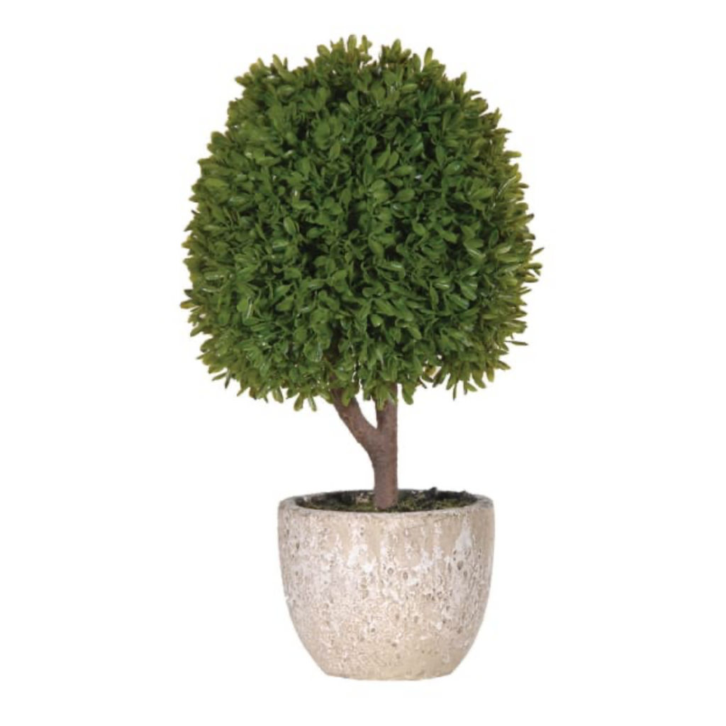 Mini artificial boxwood tree in a stone effect pot