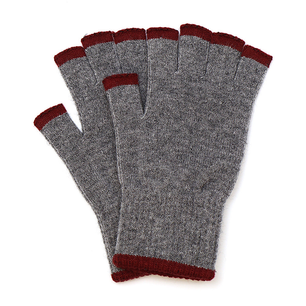 POM Mens Grey & Burgundy Fingerless Gloves