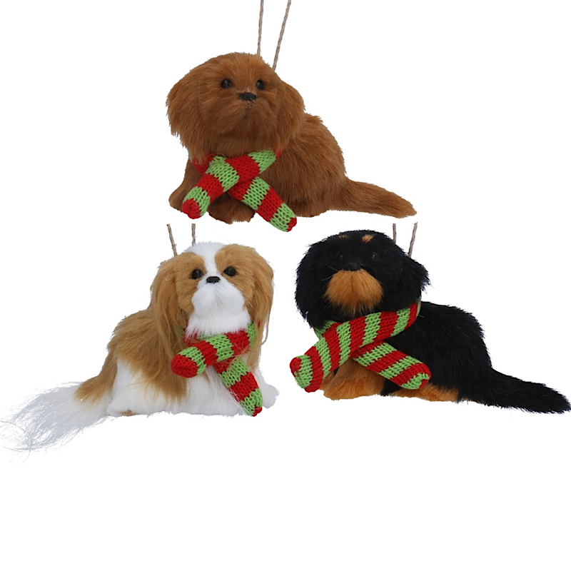 Faux Fur Dog with Scarf Decoration