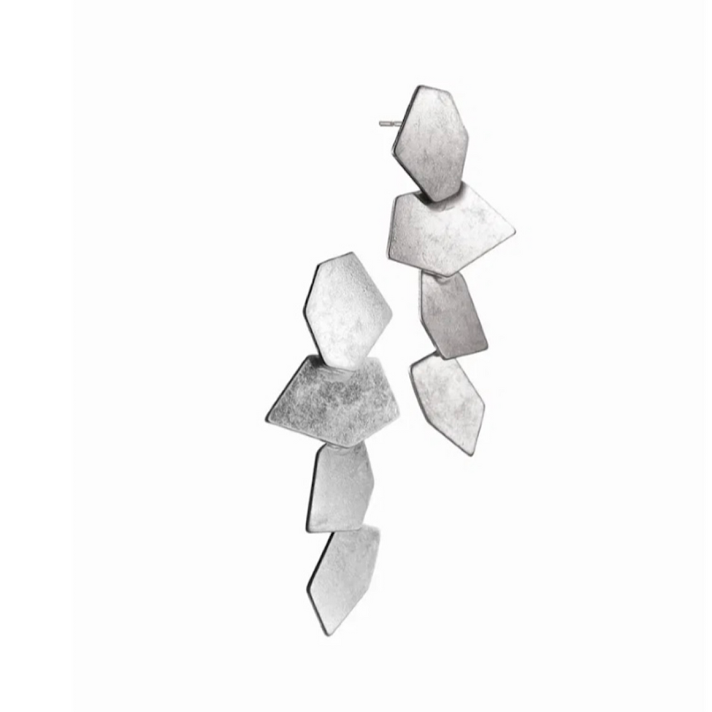 Worn Silver Geo Drop Earrings