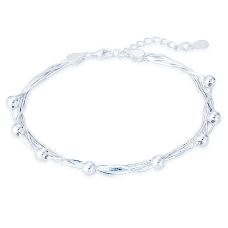 Silver Multi Strand Oval Bead Bracelet