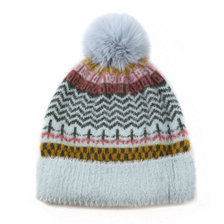 PoM Pale Blue Mixed Bobble Hat