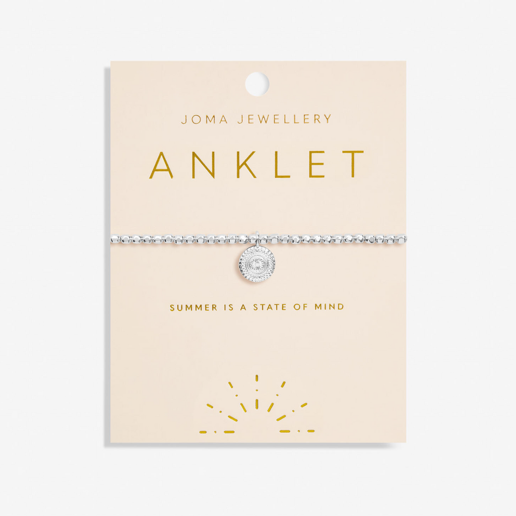 Joma jewellery silver bead anklet with silver plated coin