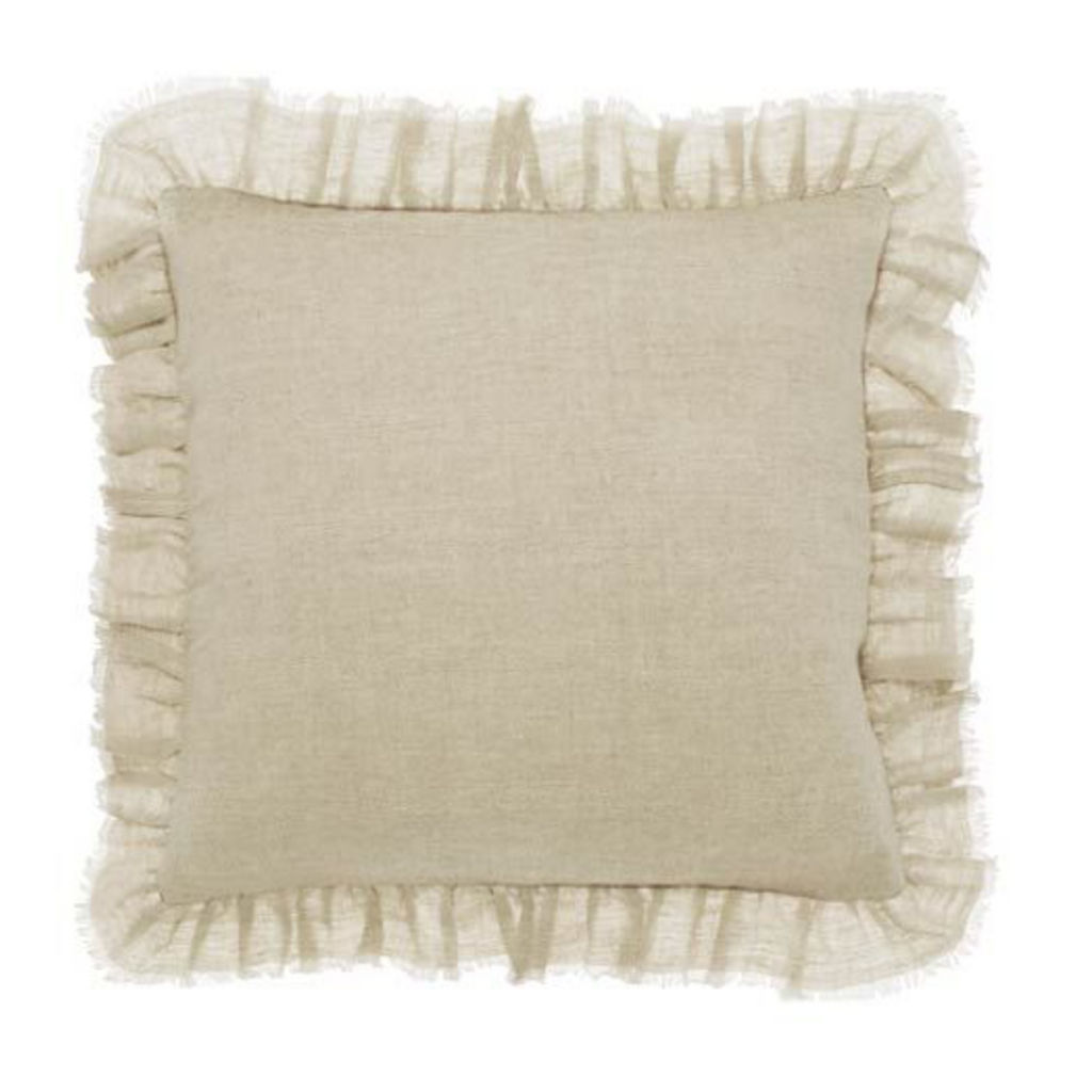 Pure Linen Ruffle Square Cushion