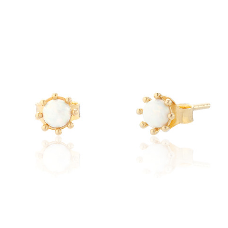 Gold White Opal Studs