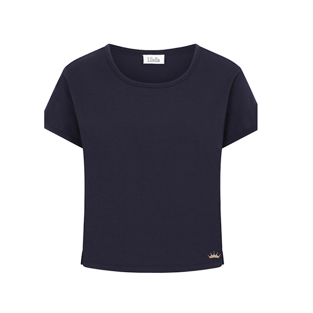 Luella Cotton Cropped T-Shirt Round Neck Navy
