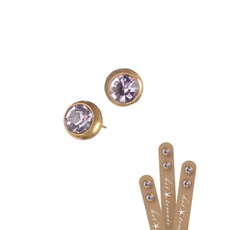 Gold stud with violet crystal