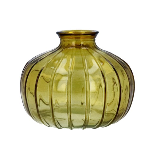 Olive Green Glass Onion Bud Vase