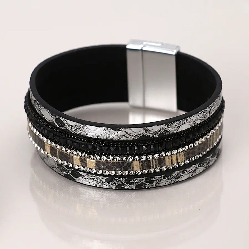 PoM Black Faux Snakeskin Bracelet
