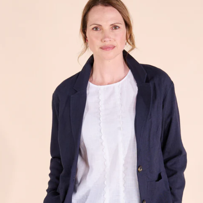 Nomads Navy Relaxed Linen Jacket