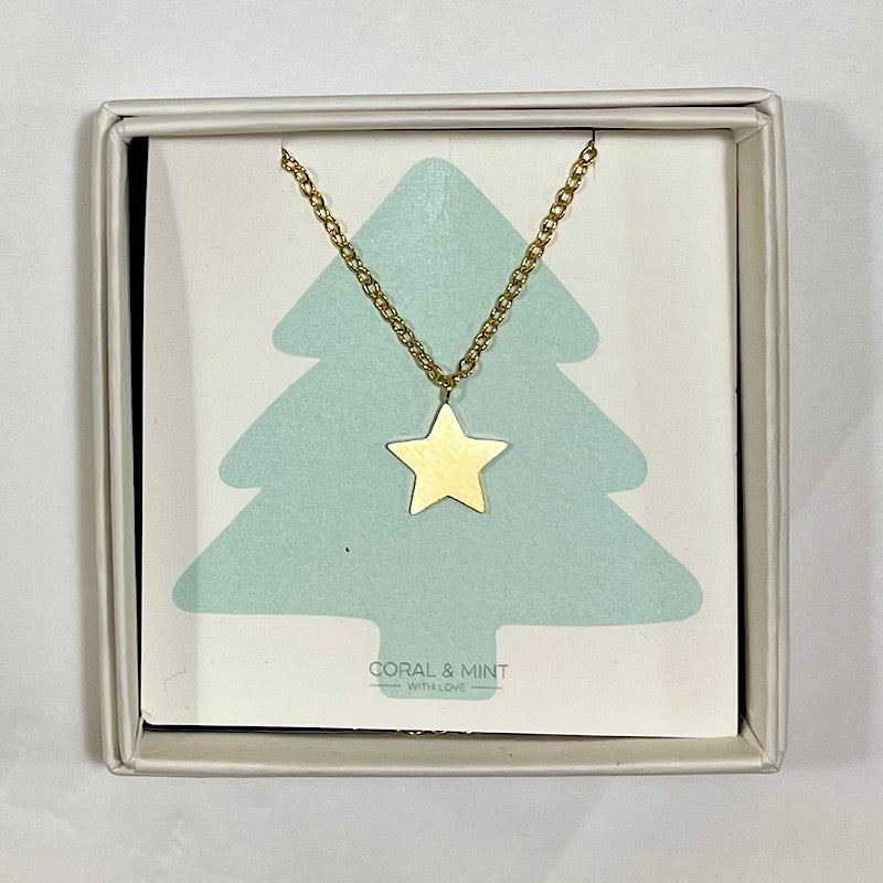 Coral & Mint Christmas Gold Star Necklace