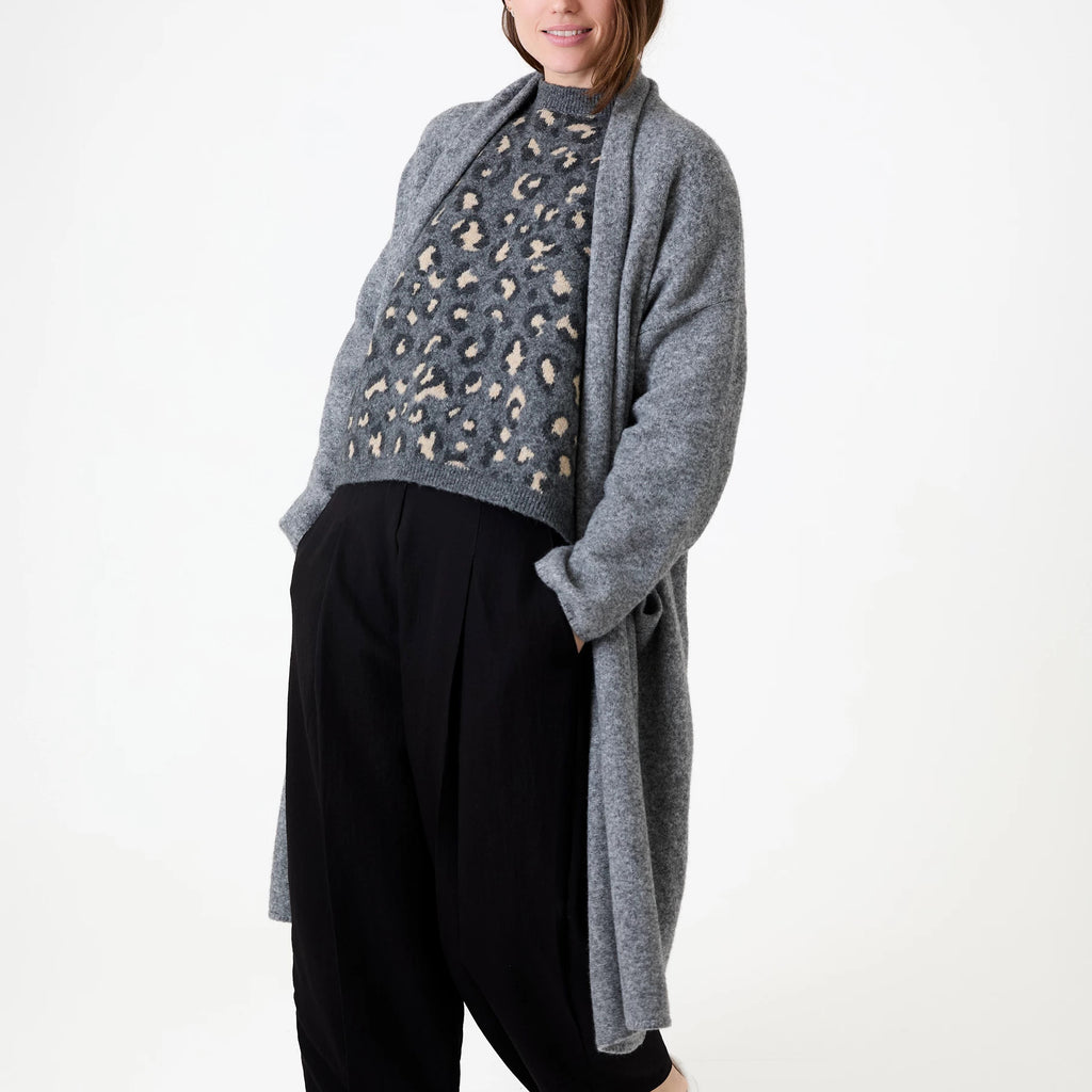 Dreams Soft Tweed Roll Collar Coatigan Grey