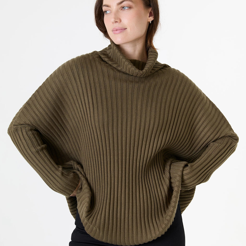 Dreams Rib Roll Neck Jumper Olive