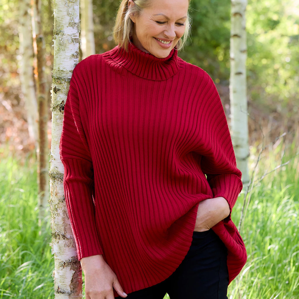 Dreams Rib Roll Neck Jumper Berry