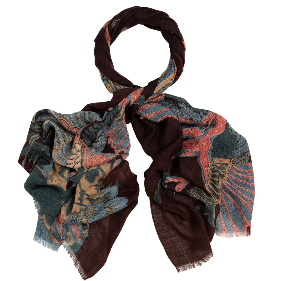 One Hundred Stars Crane Plum Wool Scarf