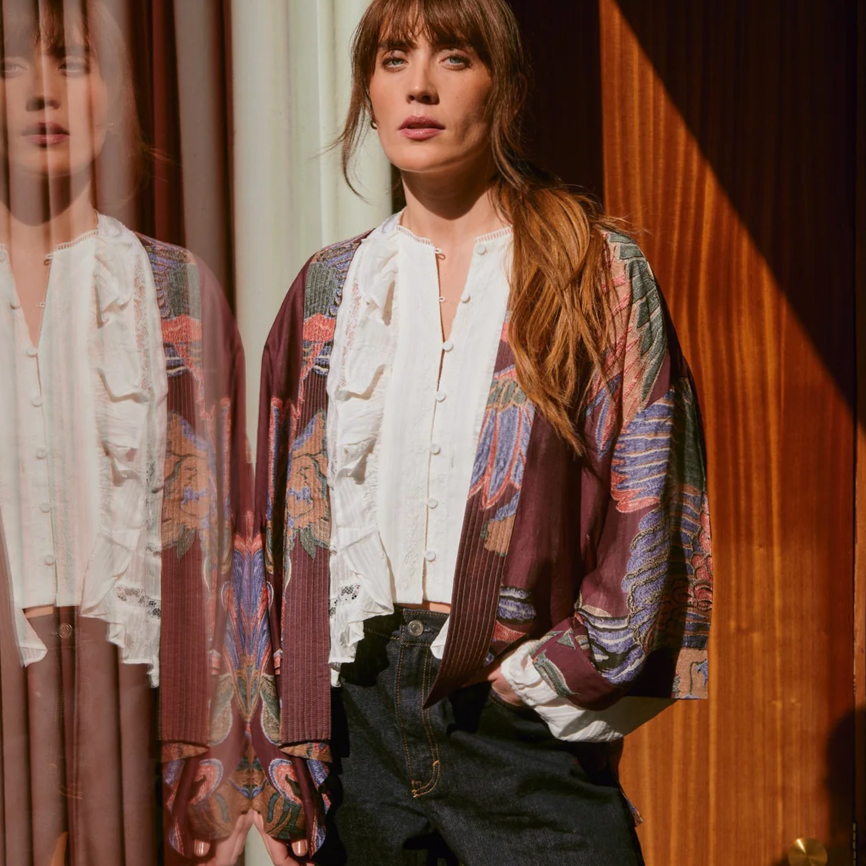 One Hundred Stars Crane Plum Kimono