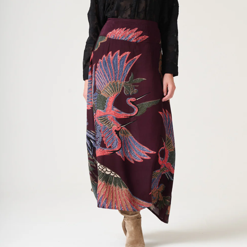 One Hundred Stars Crane Plum A-line Maxi Skirt