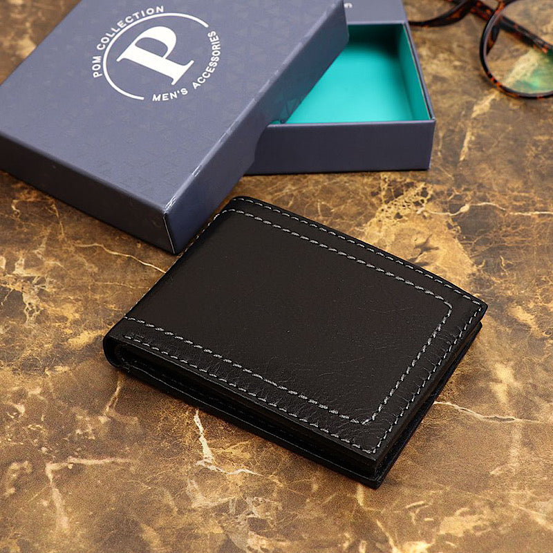 POM Black Leather Bi-Fold Wallet