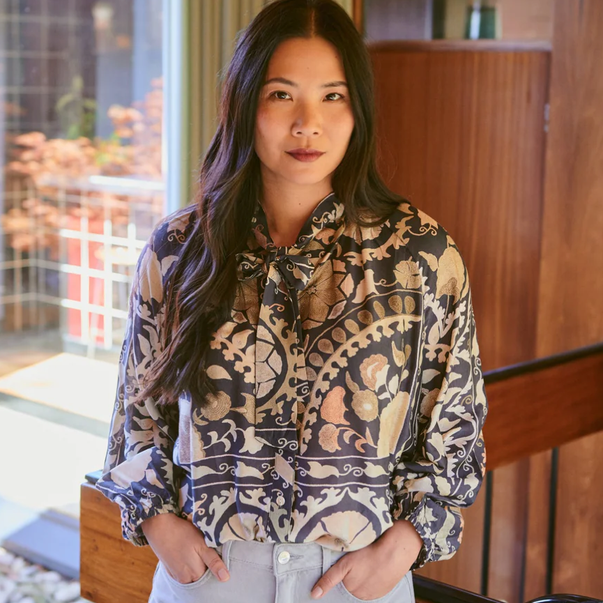 One hundred stars Susani charcoal pussy bow blouse