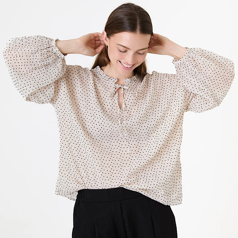 Dreams Flock Spot Pleat Detail Poet Blouse