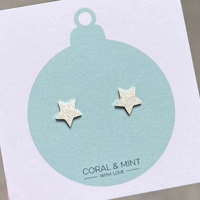 Coral & Mint Sparkly Star Studs