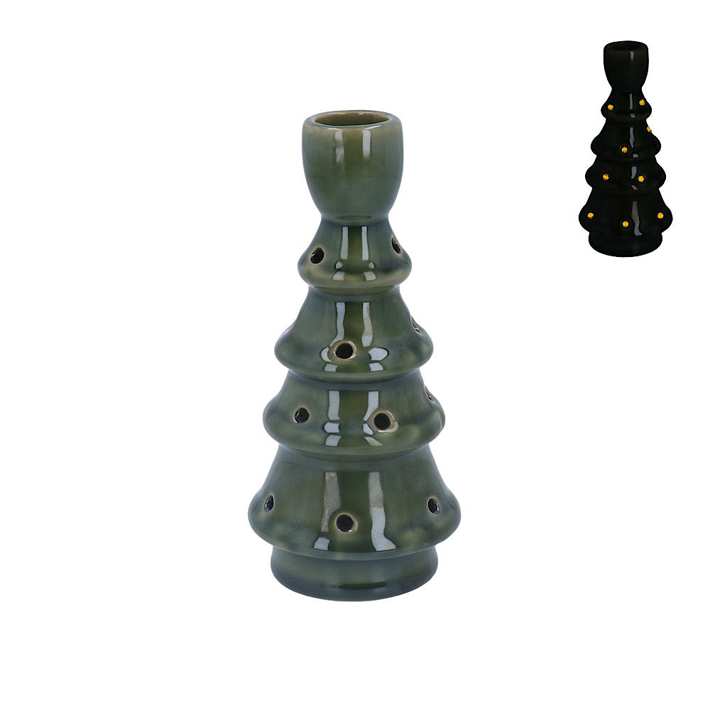 Ceramic LED Candlestick dark green