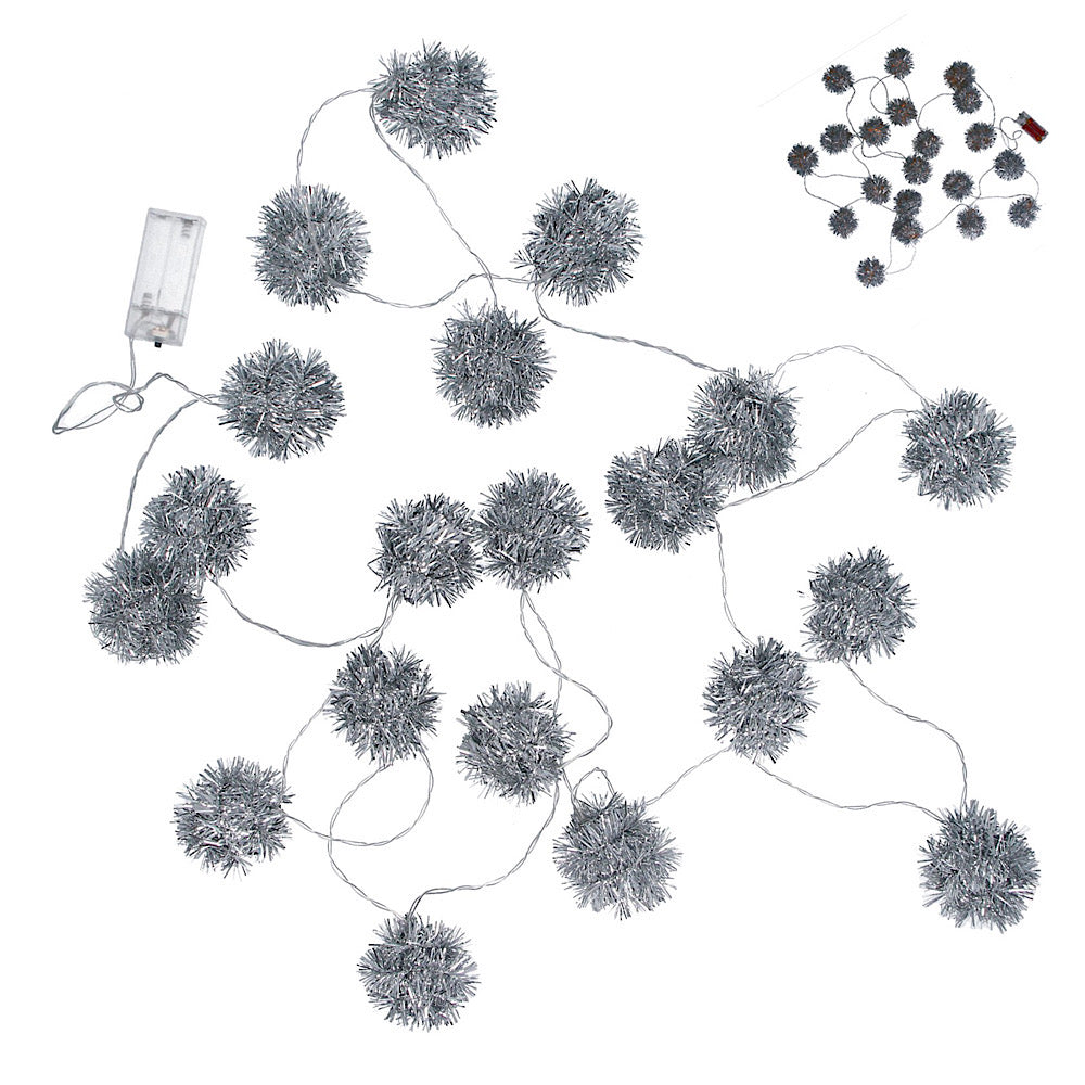 Silver Tinsel Ball Lights Garland