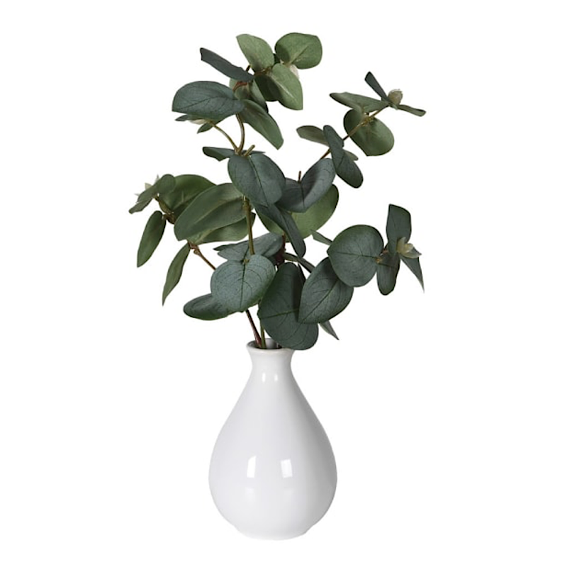 Faux Eucalyptus in White Vase