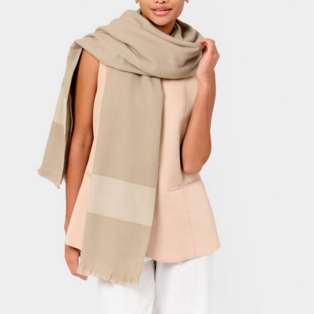 Katie Loxton Off White/Light Taupe Stripe Blanket Scarf