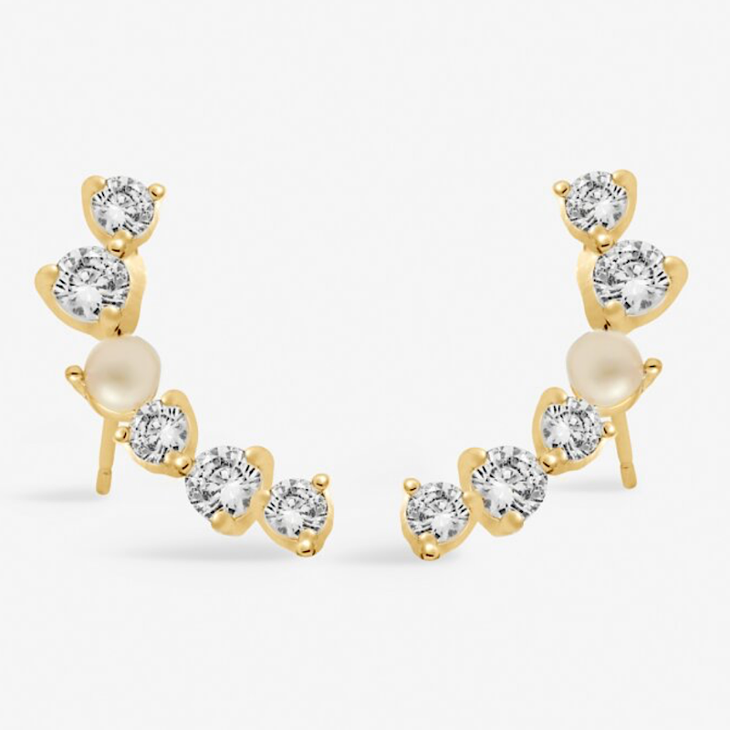 Joma Halo Pearl Cubic Zirconia & Pearl Crawler Earrings