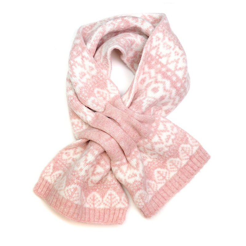 Pink pull through short fairisle scarf