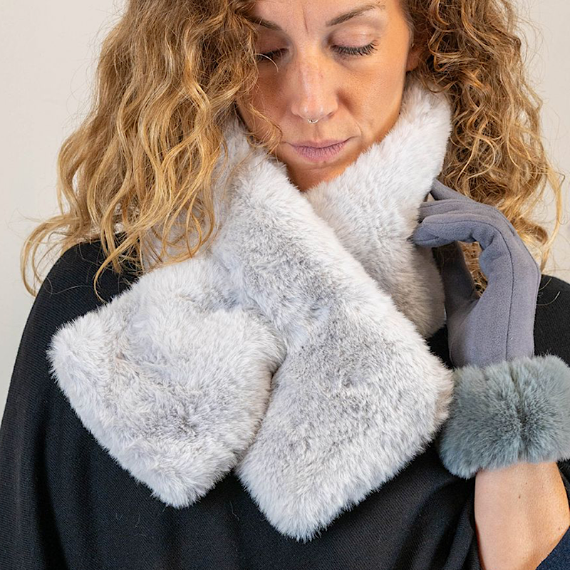 POM Fur Pull Through Scarf Collection grey