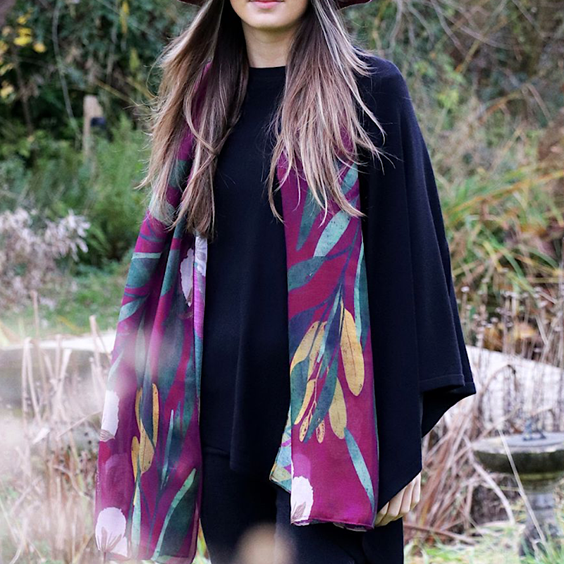 POM Aubergine Botanical Print Scarf