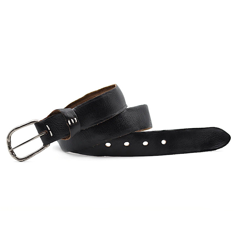 Unisex Black Rustic Leather Belt