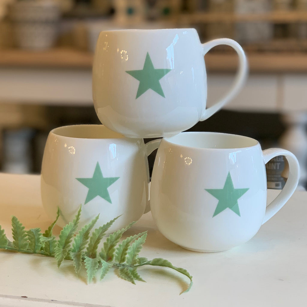 sage green star hug mug